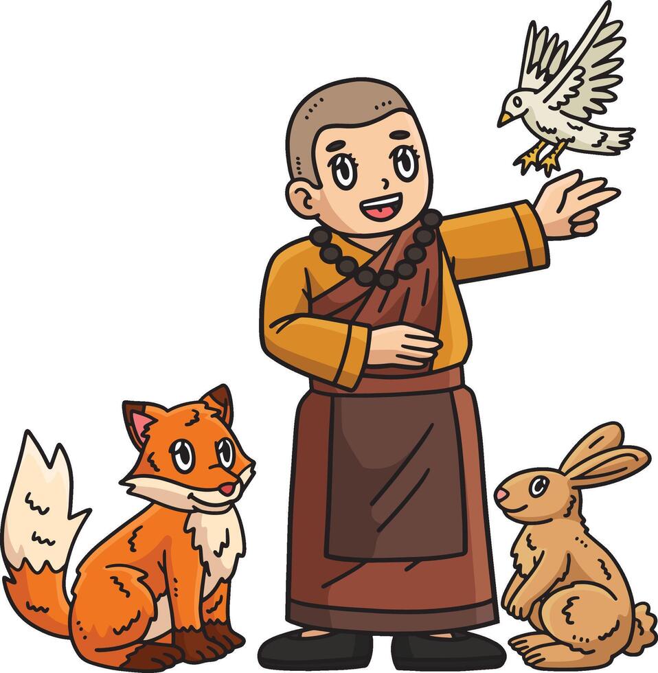 Buddhism Buddhist Female Monk in Nature Clipart vector