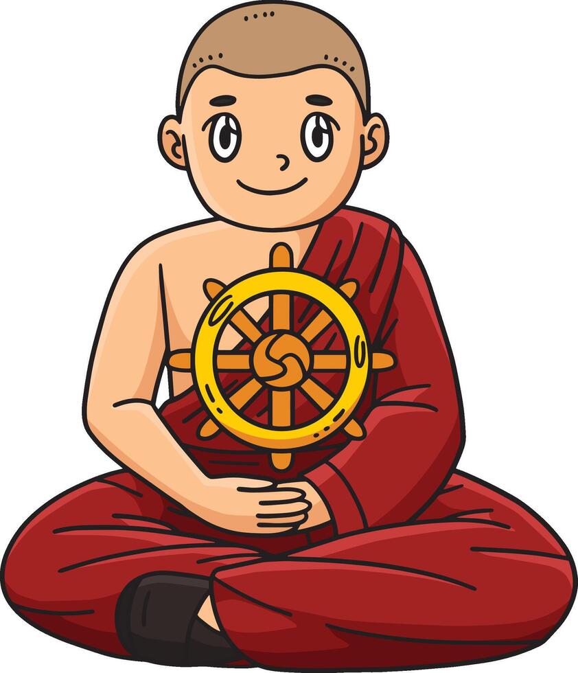 Buddhism Buddhist Monk and a Dharmachakra Clipart vector