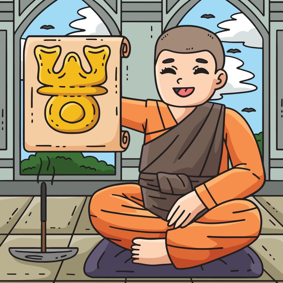 Buddhism Buddhist Monk Triratna Scroll Colored vector