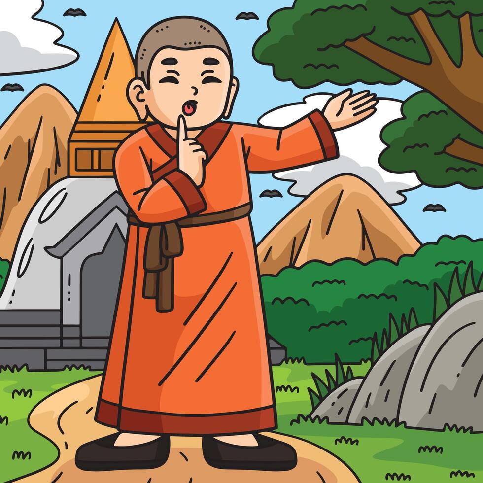 Buddhism Buddhist Monk doing Quiet Sign Colored vector