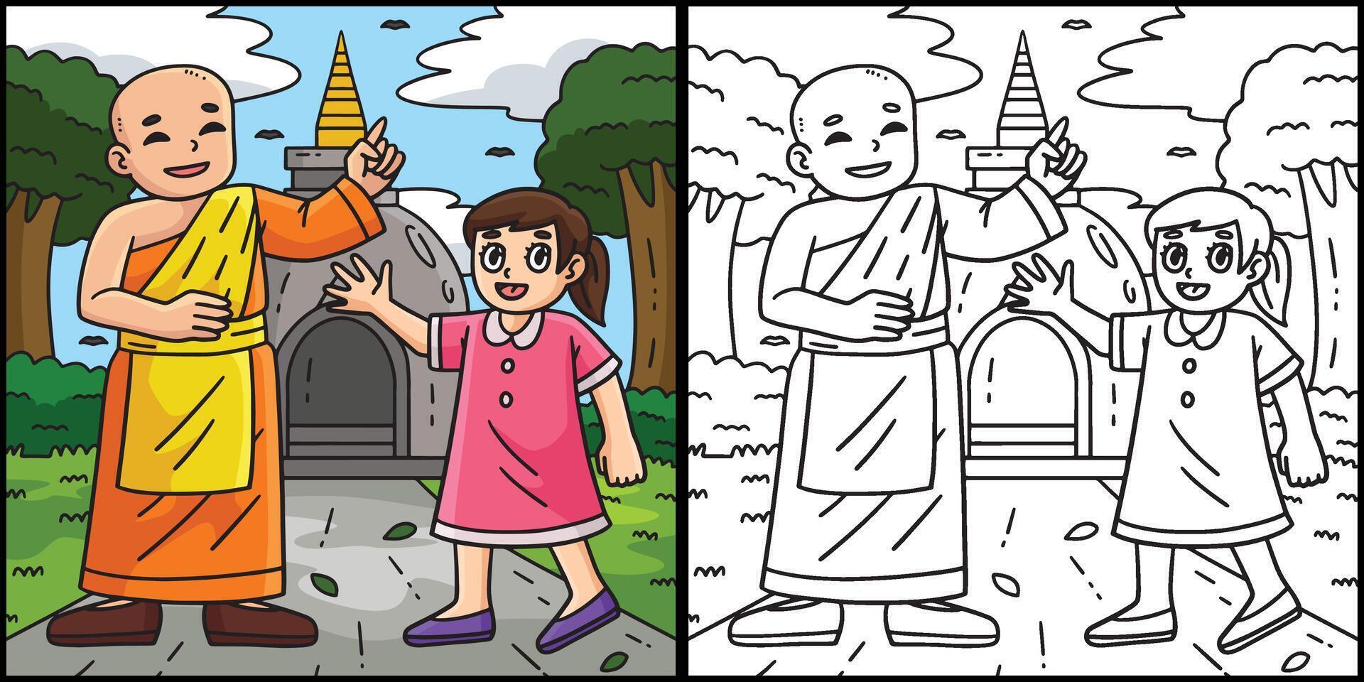 Buddhism Buddhist Monk and Child Illustration vector