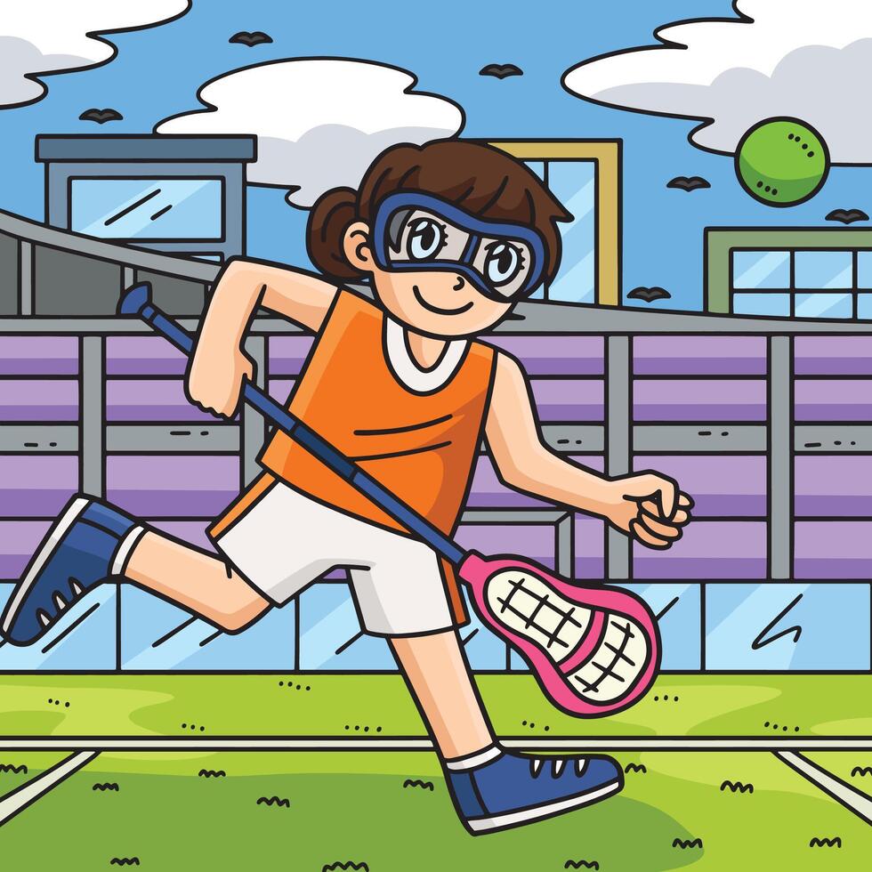 Female Player Chasing Lacrosse Ball Colored vector