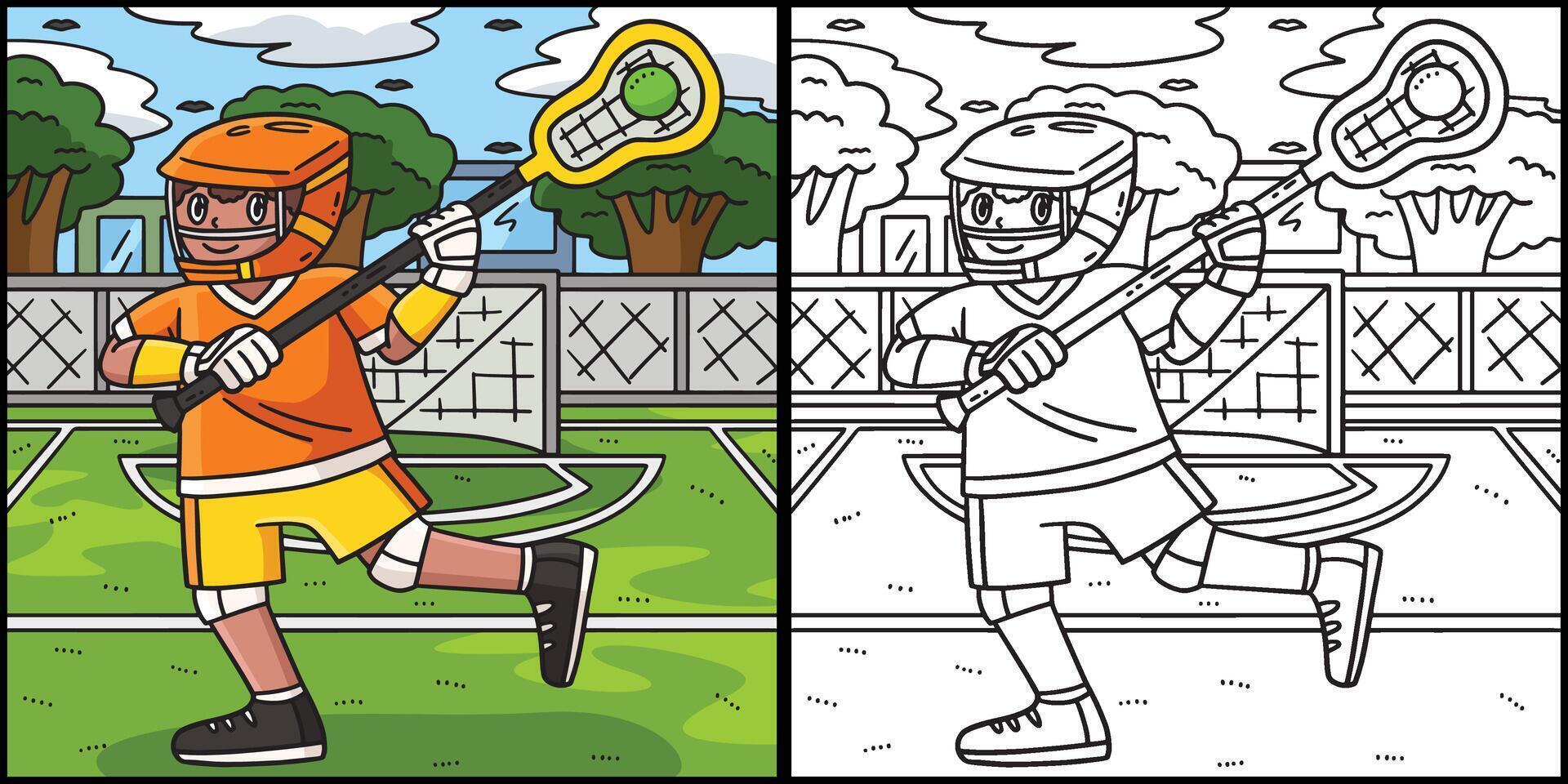 Lacrosse Player Passing Ball Coloring Illustration vector