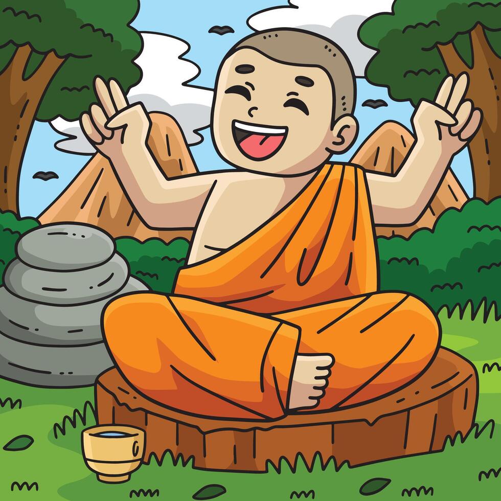 Buddhism Buddhist Laughing Buddha Colored Cartoon vector