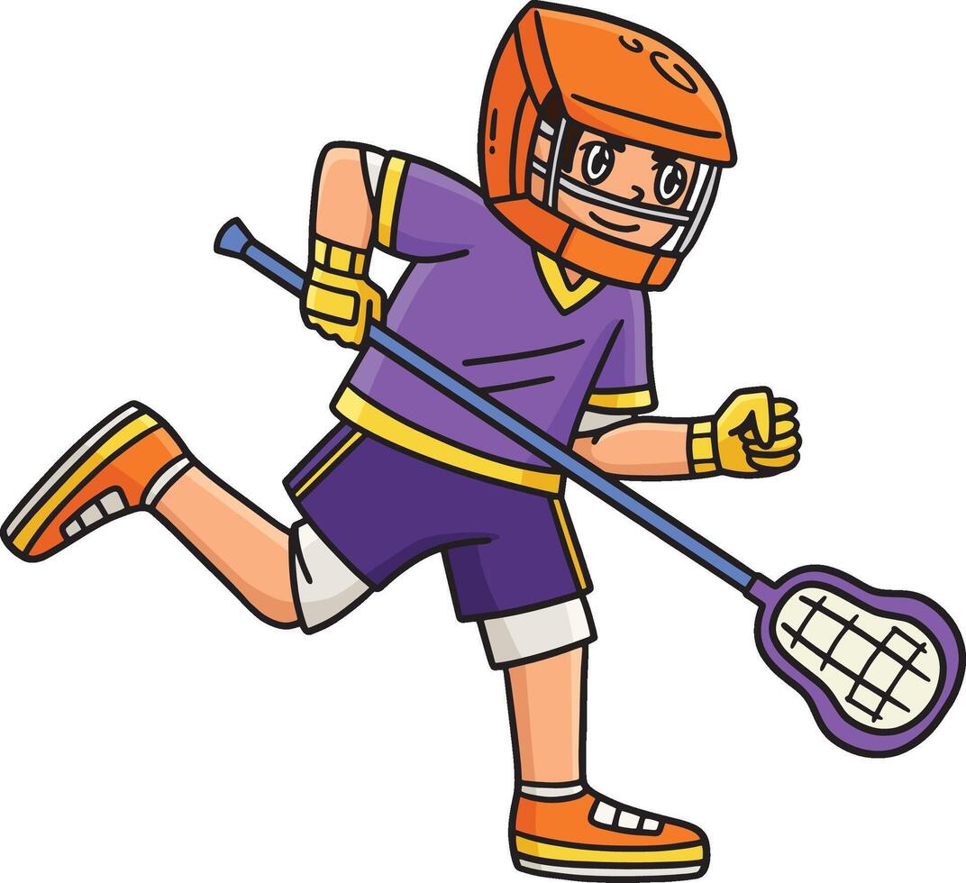 Lacrosse Player Running Cartoon Colored Clipart vector