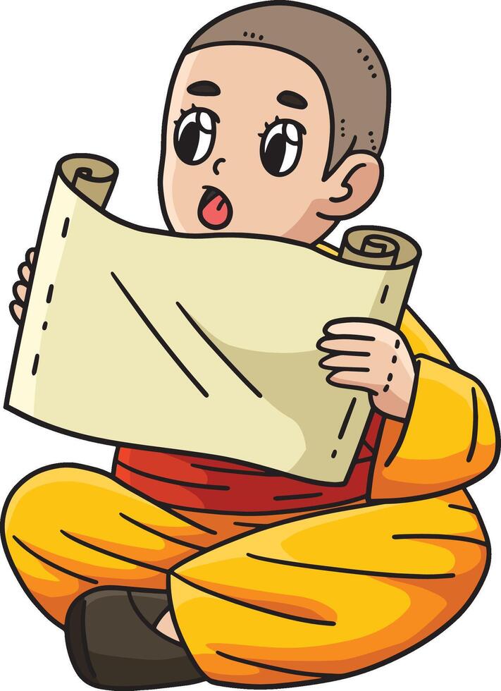 Buddhism Female Monk Reading Scriptures Clipart vector