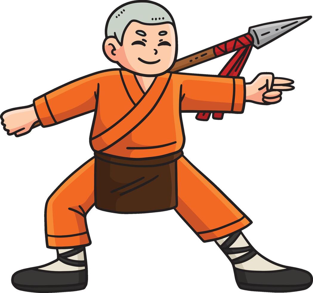 Buddhism Buddhist Shaolin Monk with Spear Clipart vector