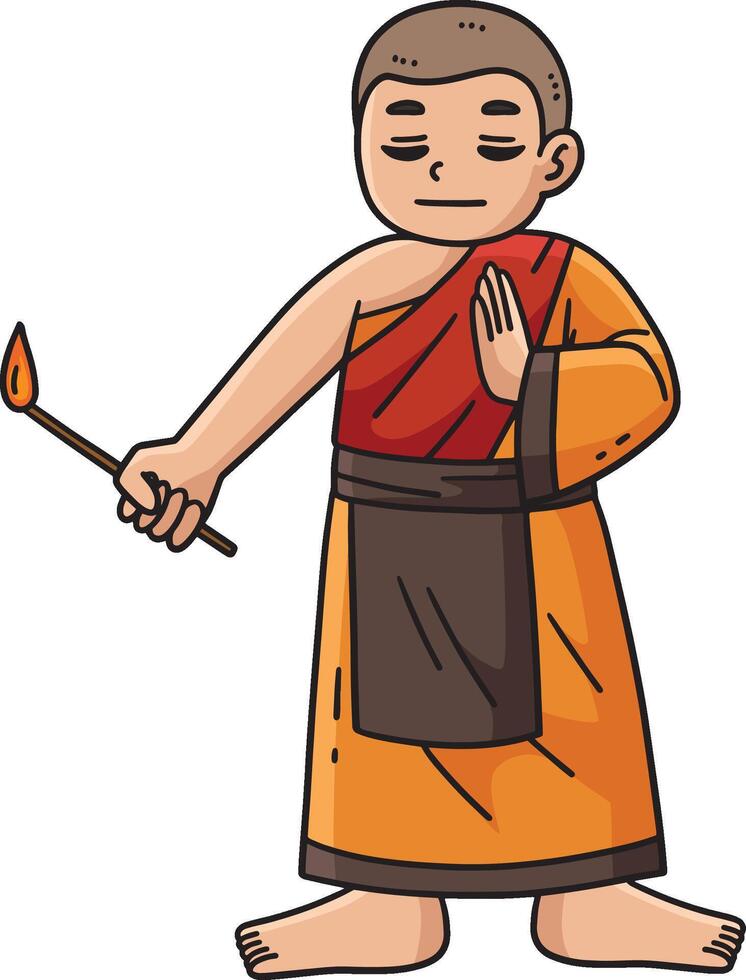 Buddhism Monk Lighting Prayer Incense Clipart vector