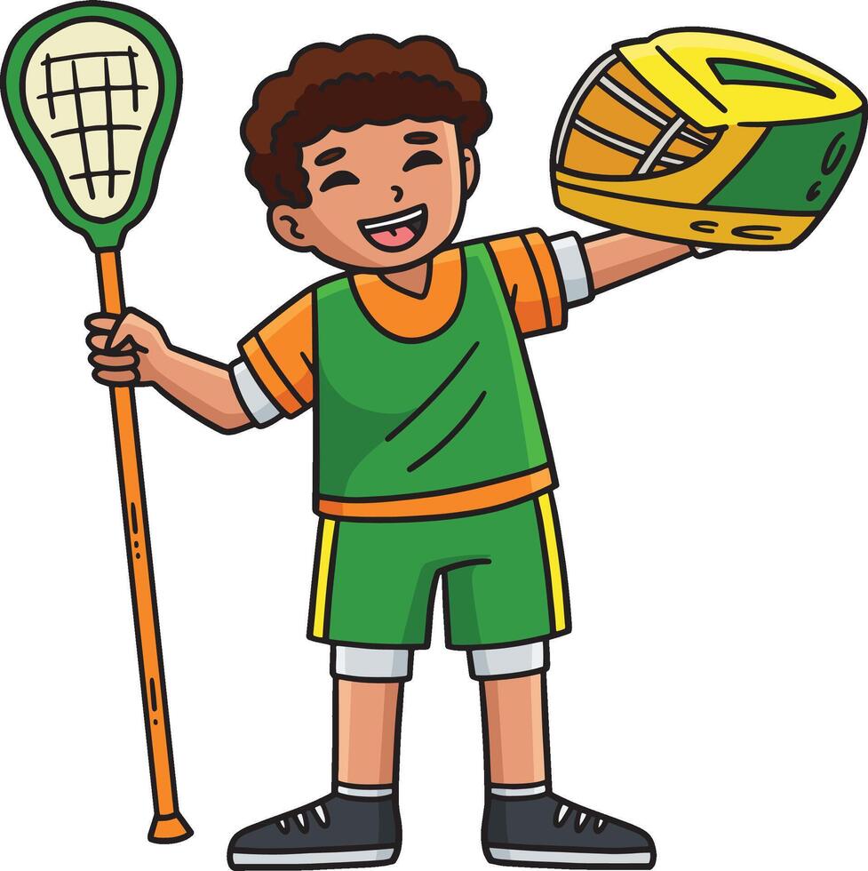 Lacrosse Player Holding Stick and Helmet Clipart vector