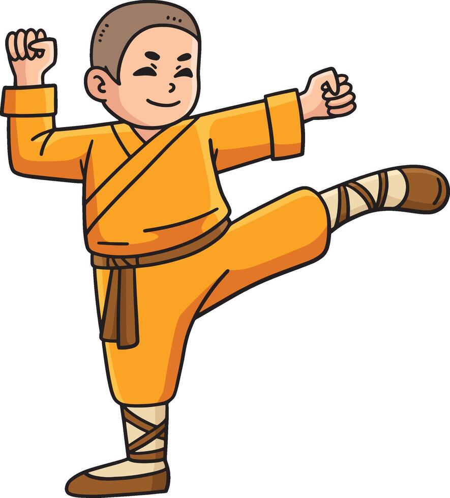 Buddhism Buddhist Shaolin Monk Kicking Clipart vector