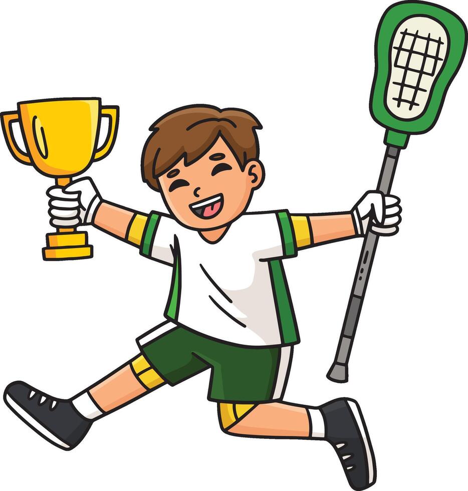 Lacrosse Player Jumping in Victory Cartoon Clipart vector