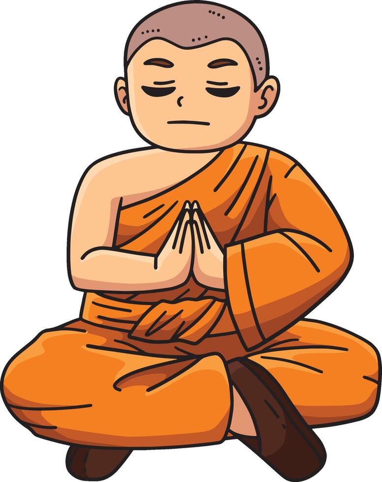 Buddhism Buddhist Monk Meditating Cartoon Clipart vector