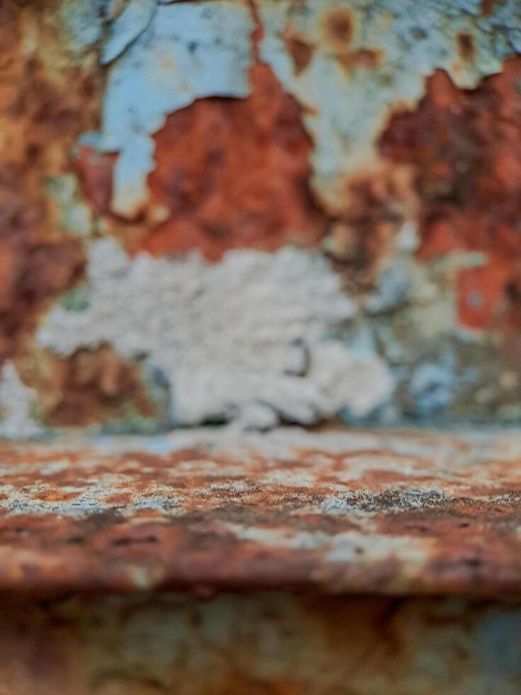 Detailed macro photo of a rusty metal surface with exposed rust and peeling paint. Ideal for industrial design, vintage aesthetics