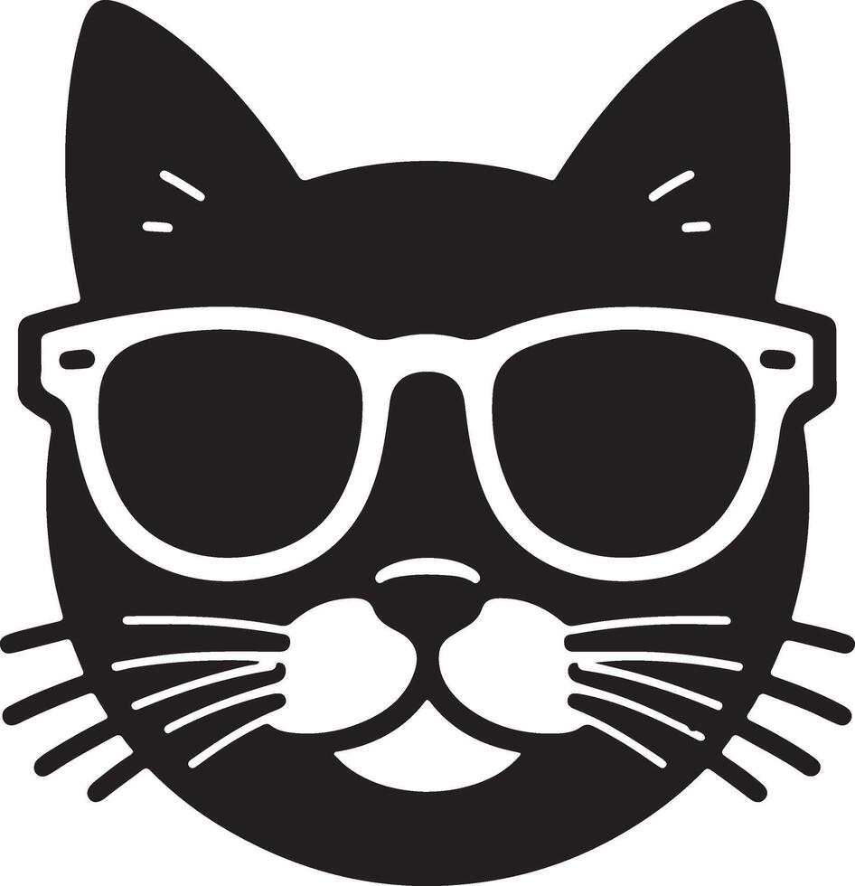 Cat Head Silhouette Illustration Featuring Large Geeky Glasses Cutout vector