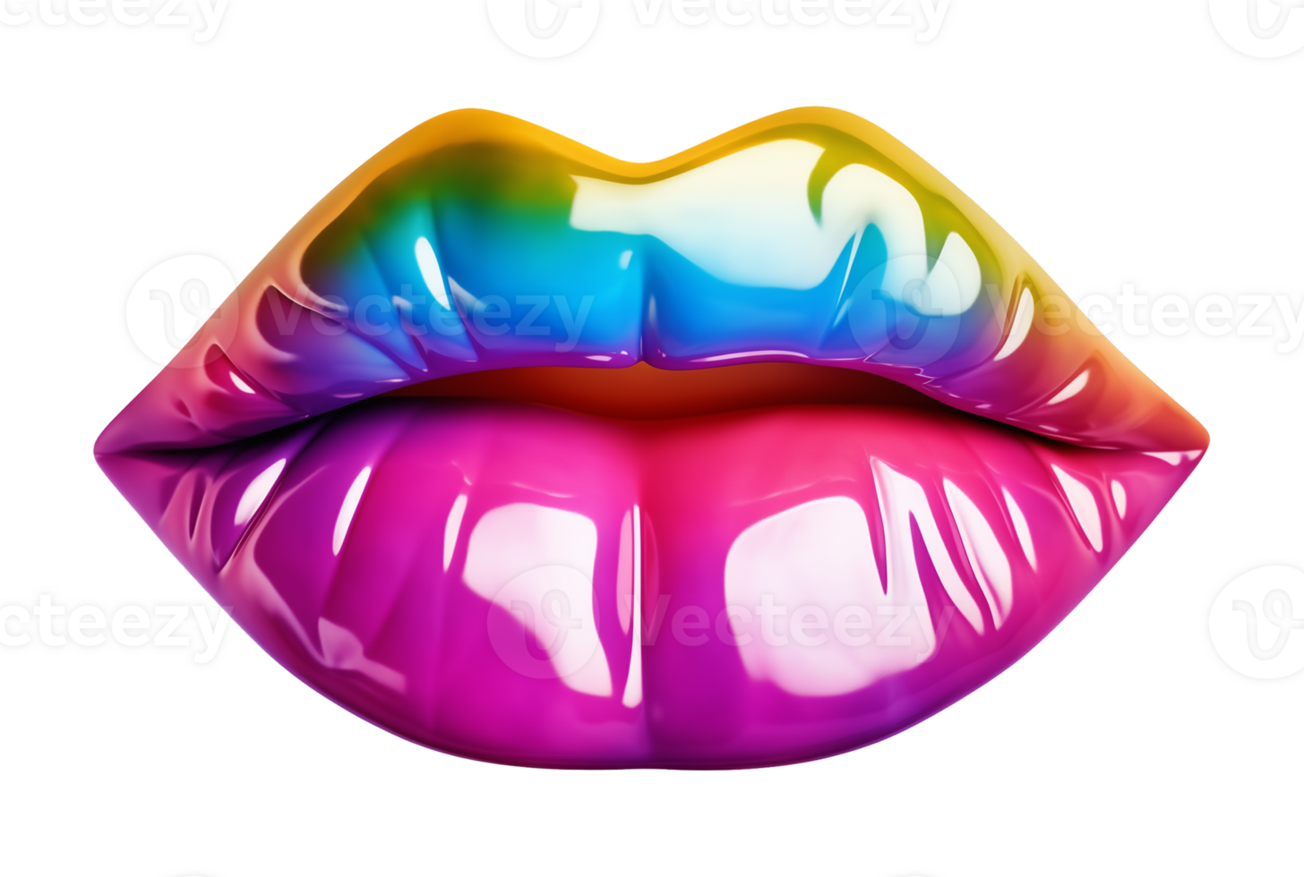 Glossy Rainbow Lips Isolated on Transparent Background png