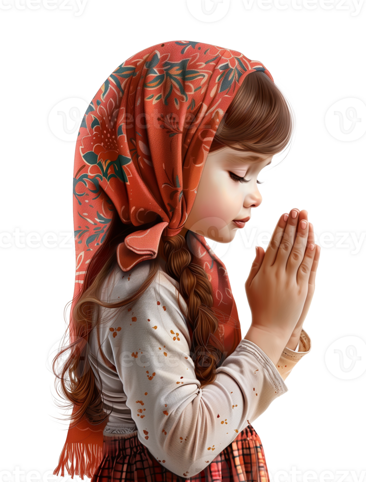 Girl Praying Side View Isolated on Transparent Background png