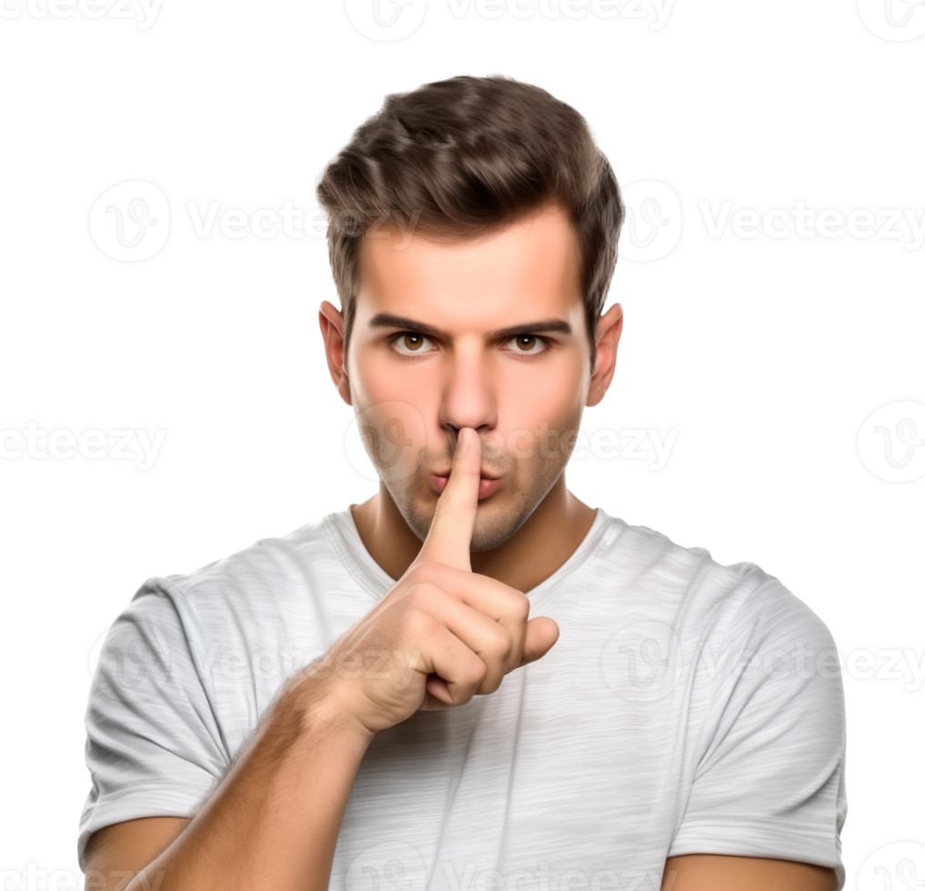 Man Shush Quiet Gesture Isolated on Transparent Background png