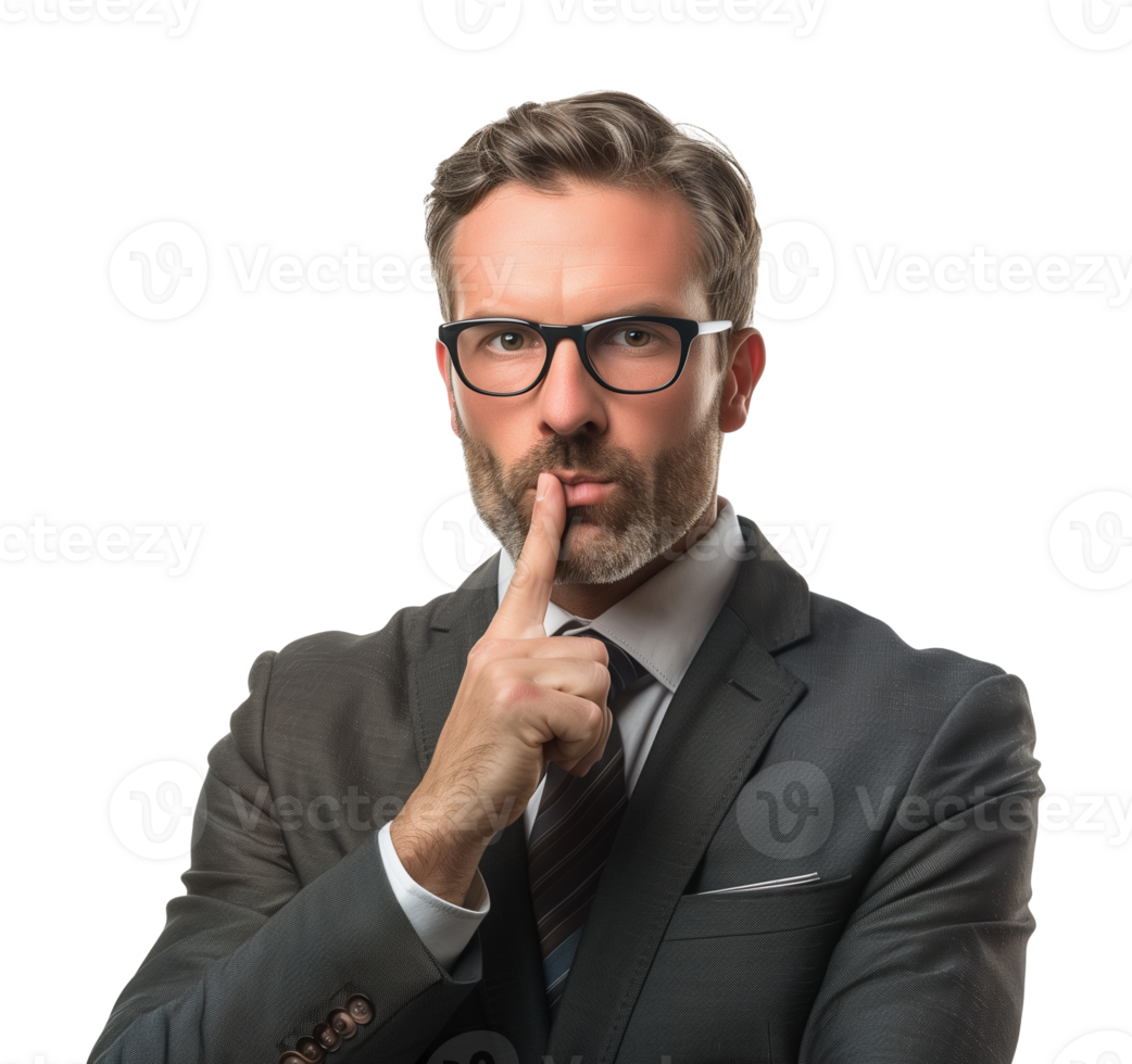Businessman Shush Quiet Gesture Isolated on Transparent Background png