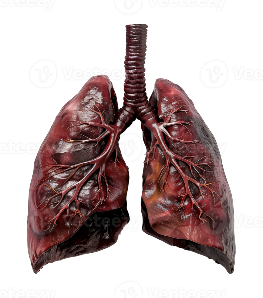 Polluted Damaged Dirty Human Lungs Isolated on Transparent Background png