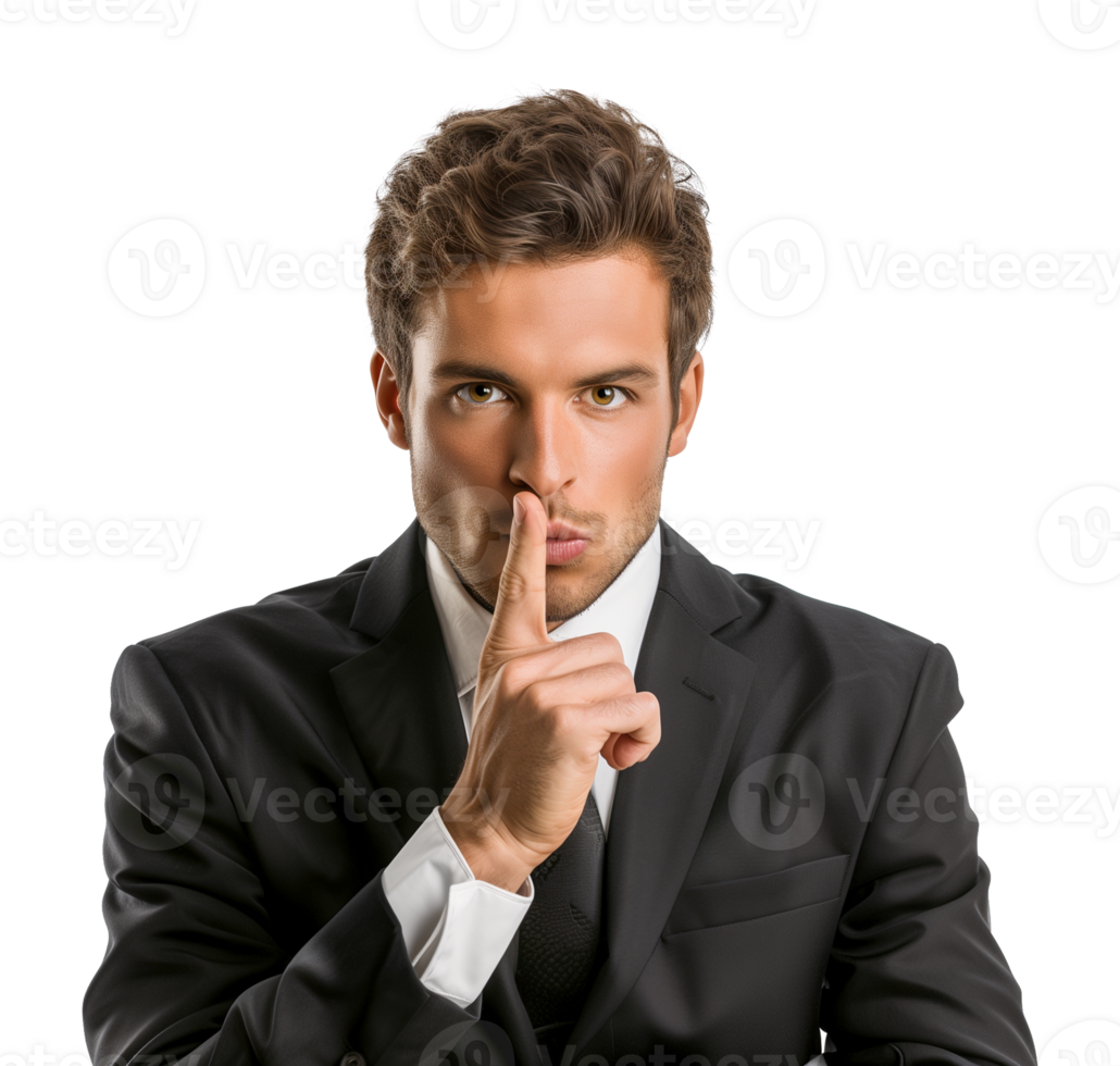 Businessman Shush Shh Gesture Isolated on Transparent Background png