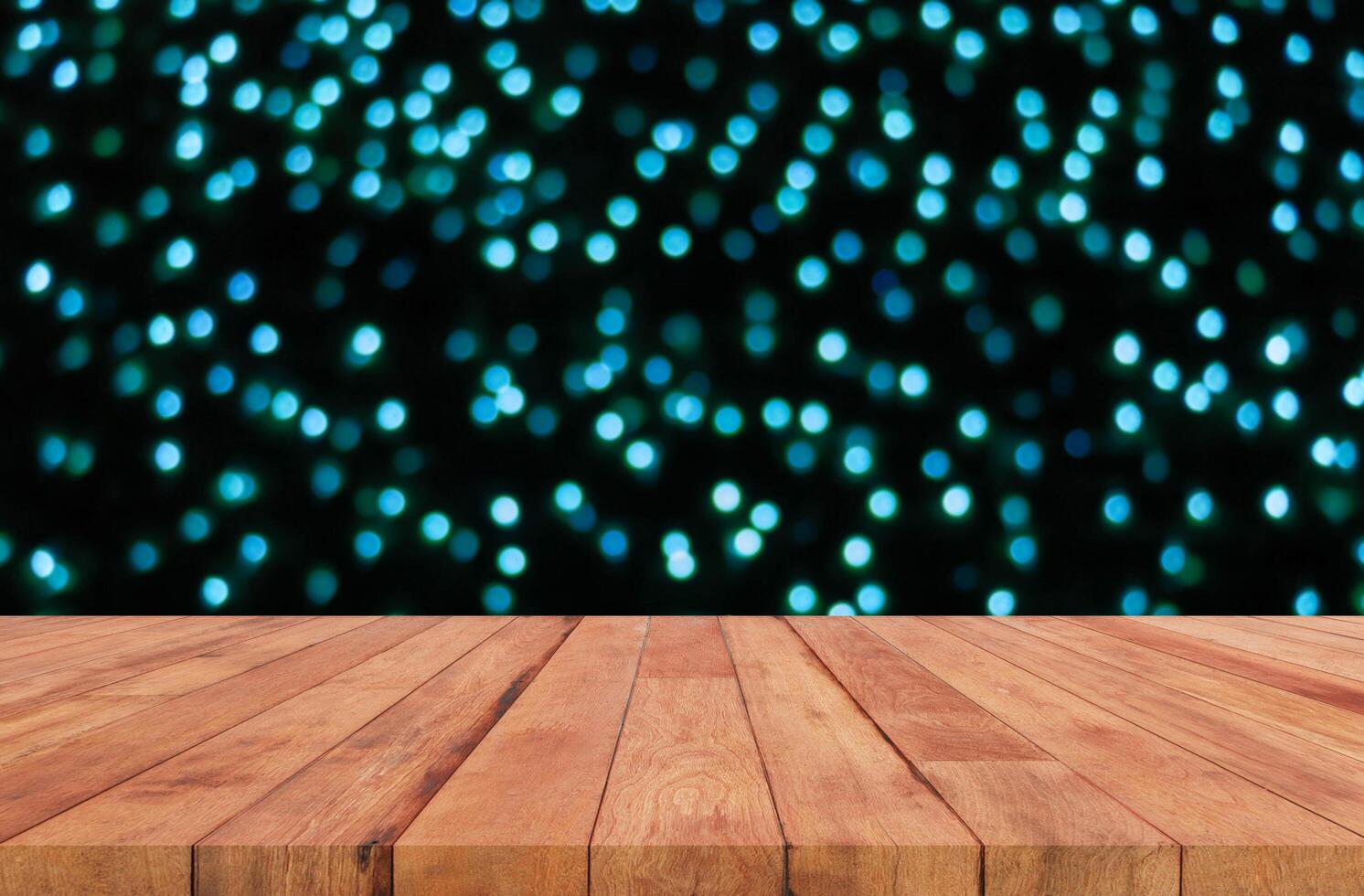perspective wooden board over blurred bokeh photo