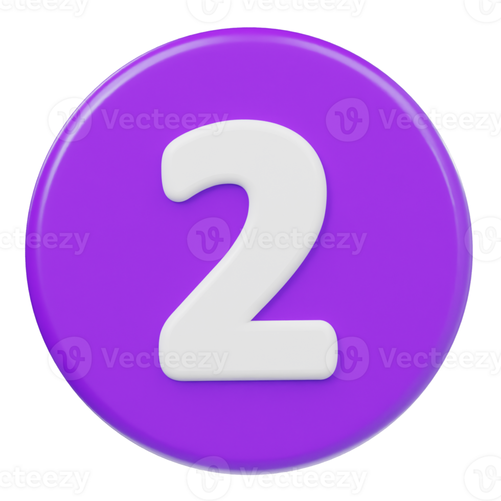 Number 2 icon 3d render illustration png