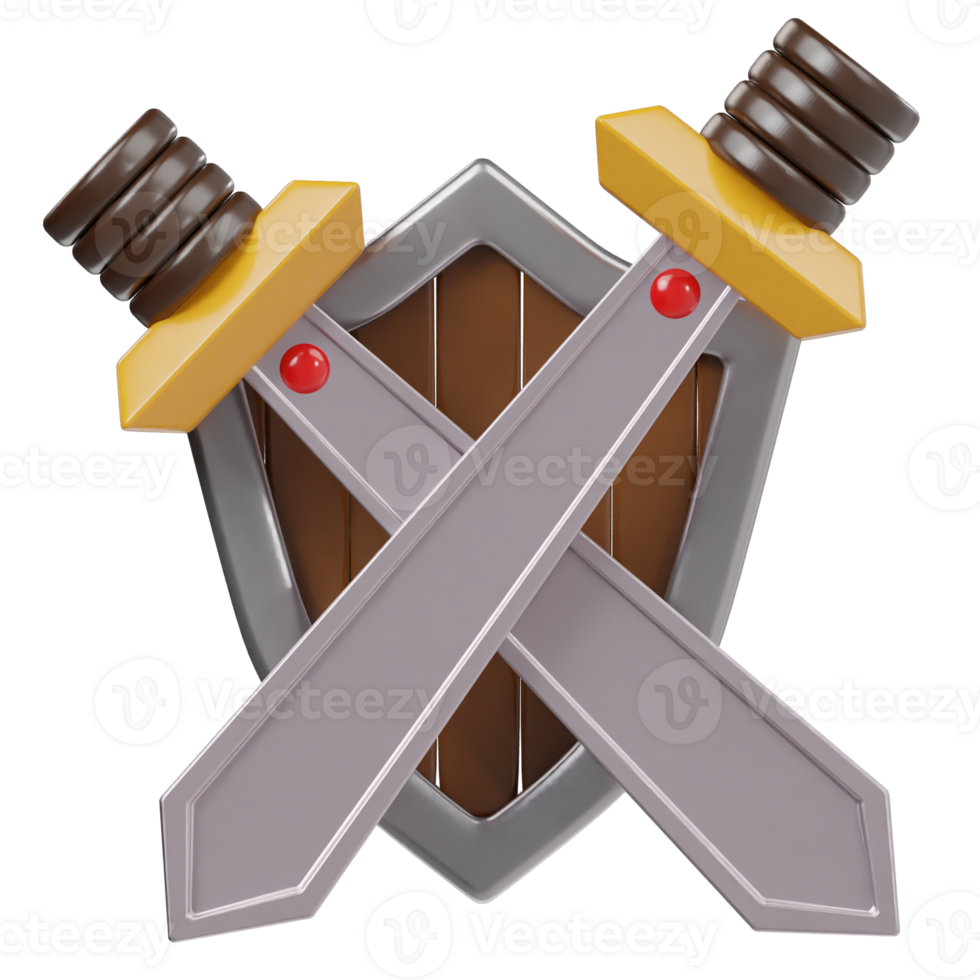 Sword shield game icon 3d render illustration png