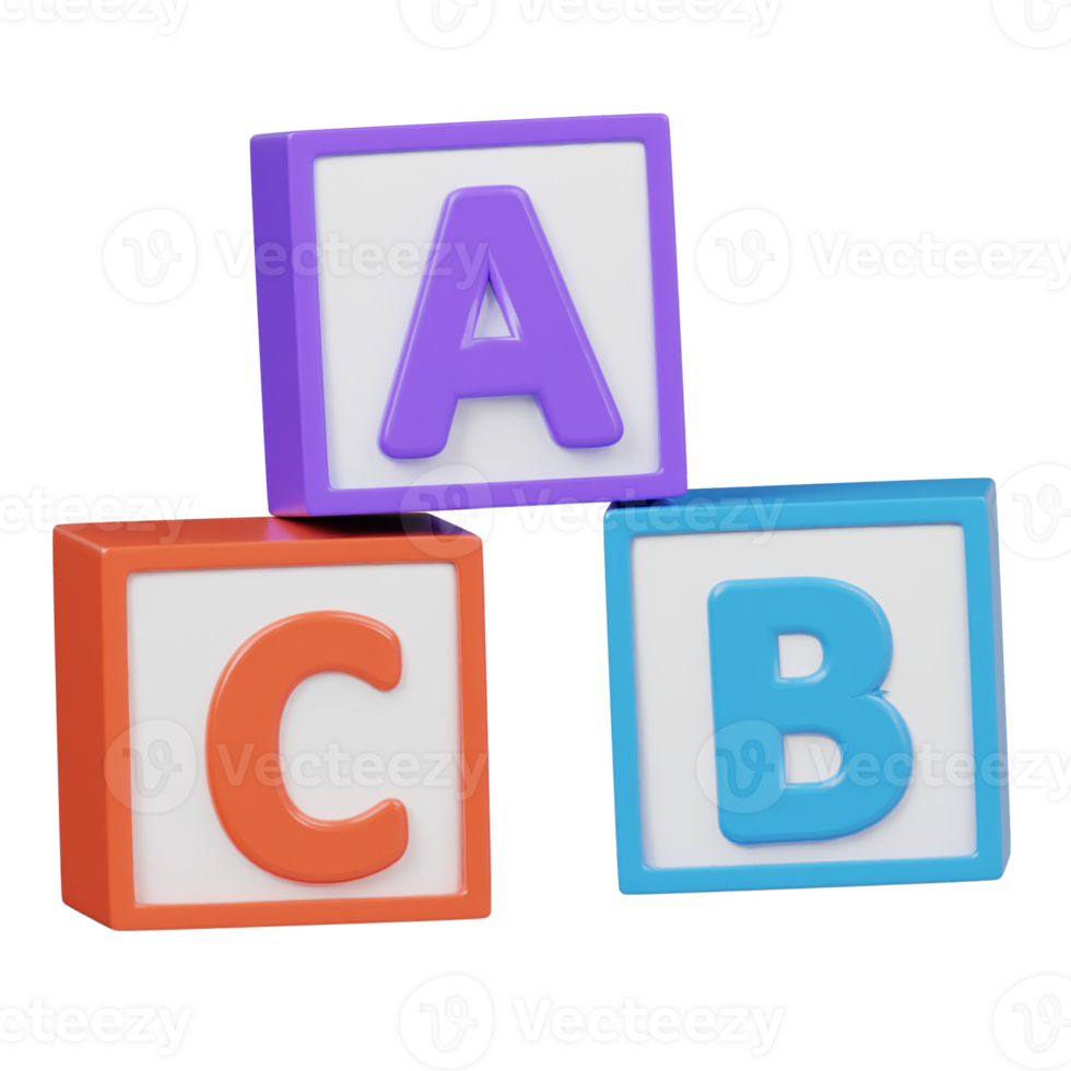 Abc block 3d render illustration png
