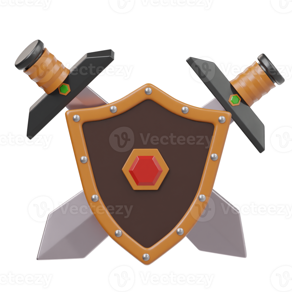 Sword shield icon 3d render png