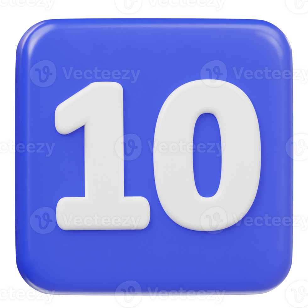 Number 10 icon 3d render illustration png