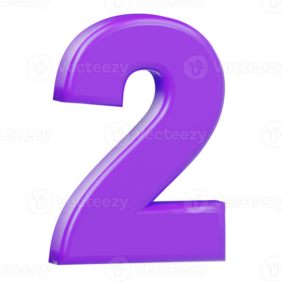 Number 2 icon 3d render illustration png