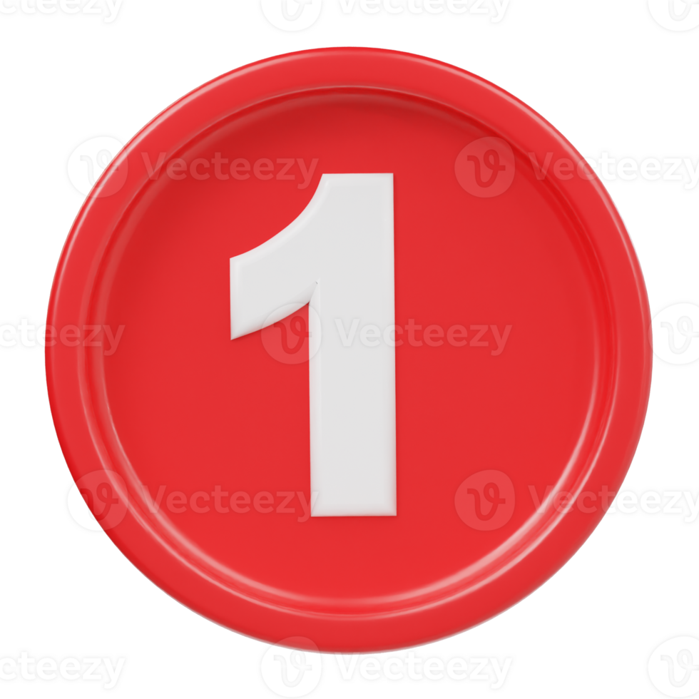 Number 1 icon 3d rendering illustration png