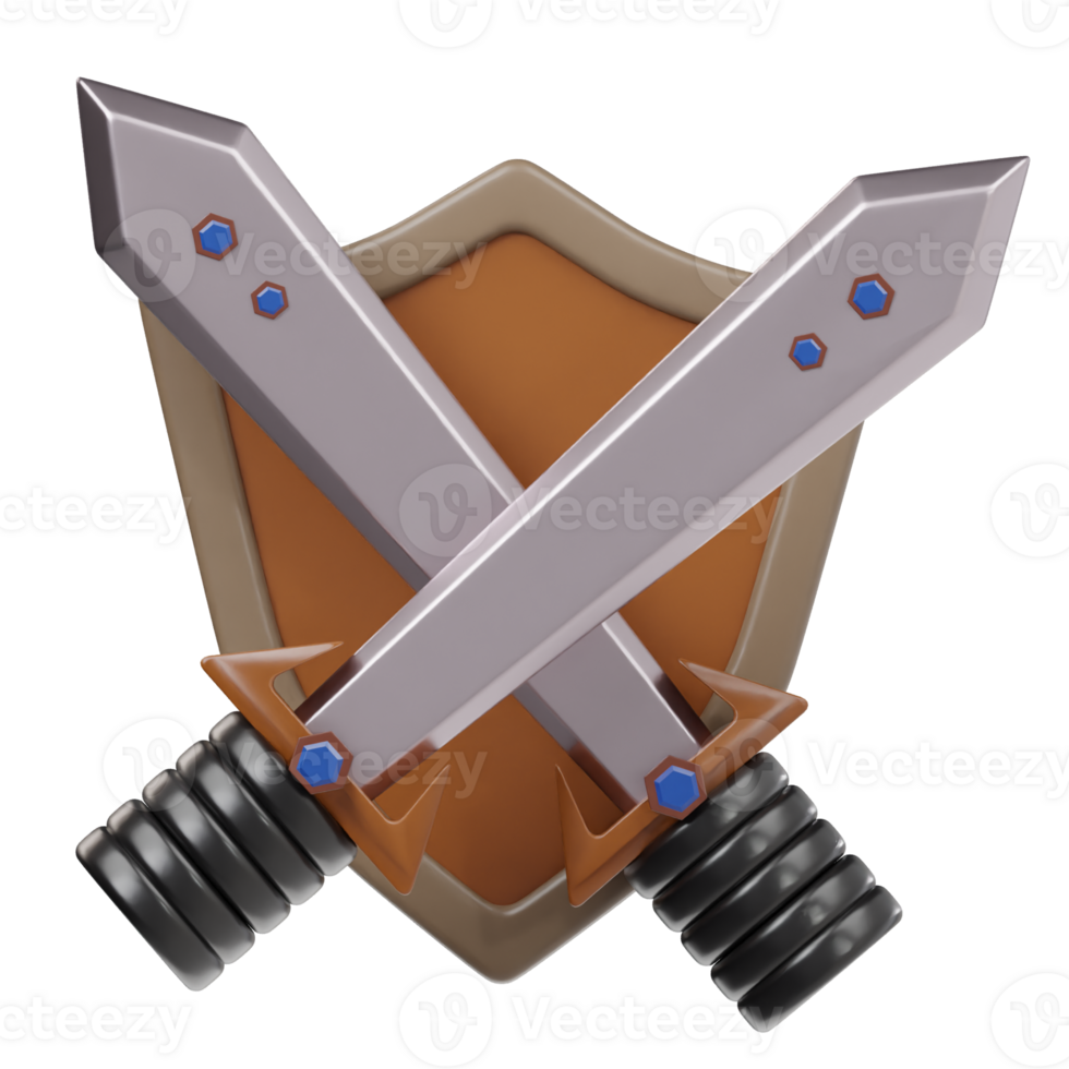 Game sword shield icon 3d render illustration png
