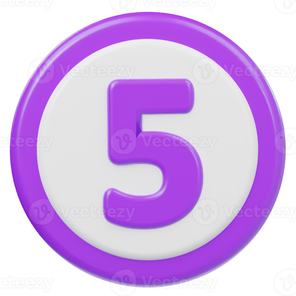 Number 5 icon 3d render illustration png