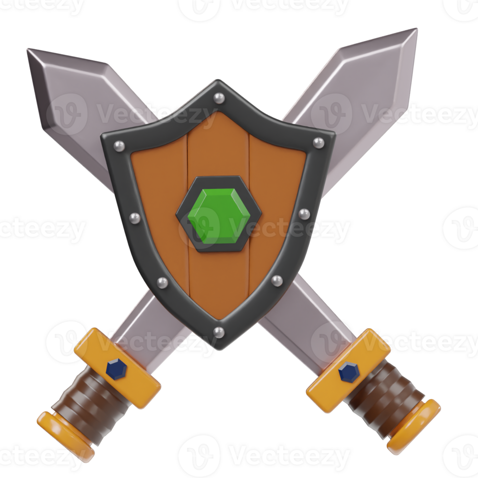 Sword shield realstick icon 3d render illustration png