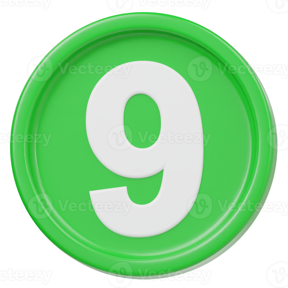 Number 9 icon 3d render illustration png
