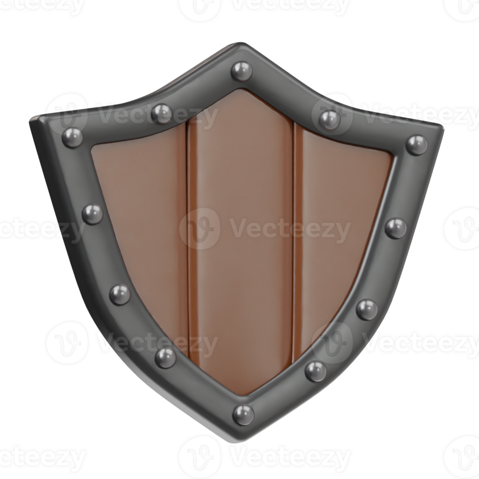 Gaming wood shield icon 3d render illustration png