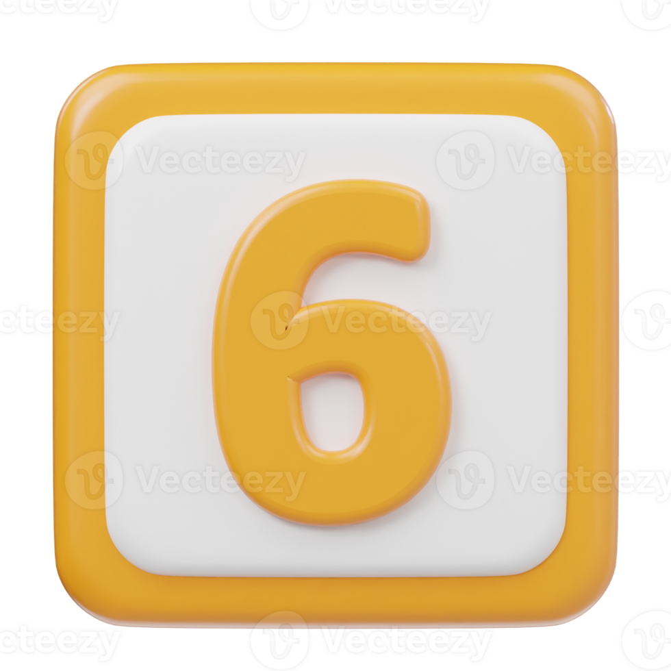 Number 6 icon 3d rendering illustration png