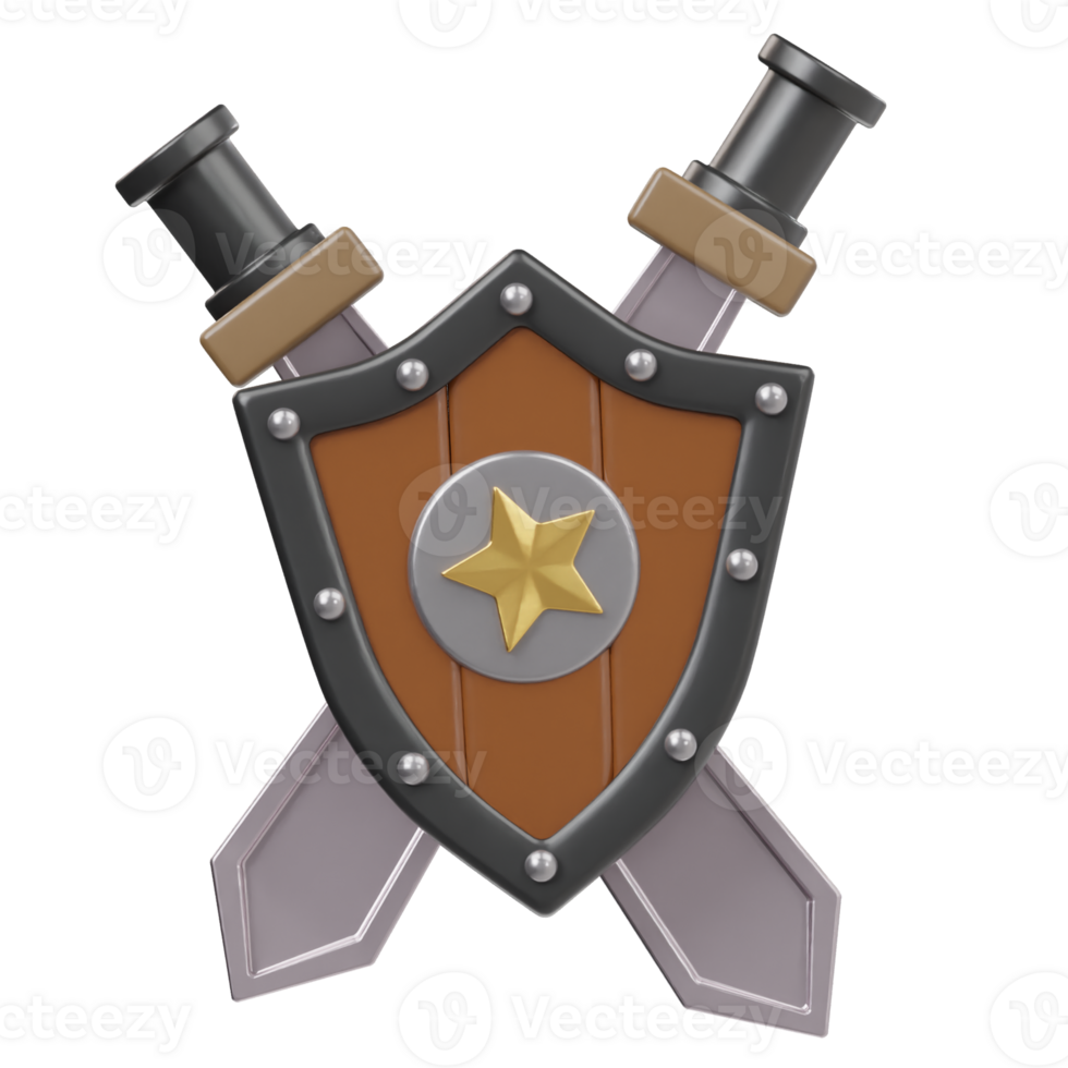 Sword shield icon render illustration png