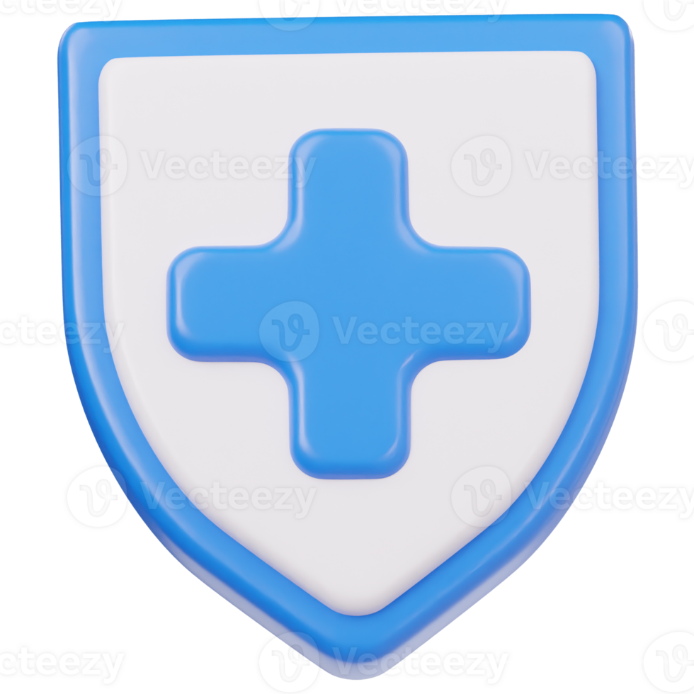 Shield with health icon 3d render illustration png