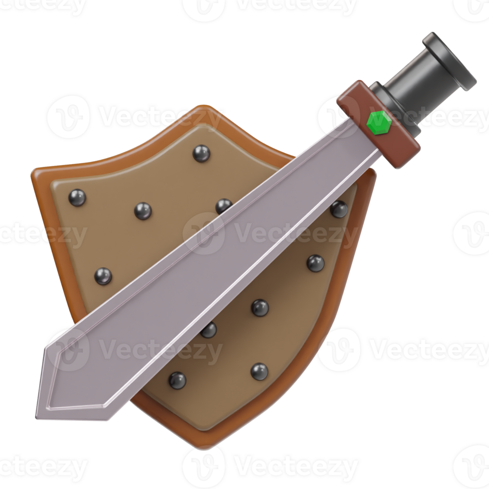 Sword shield icon rendering illustration png