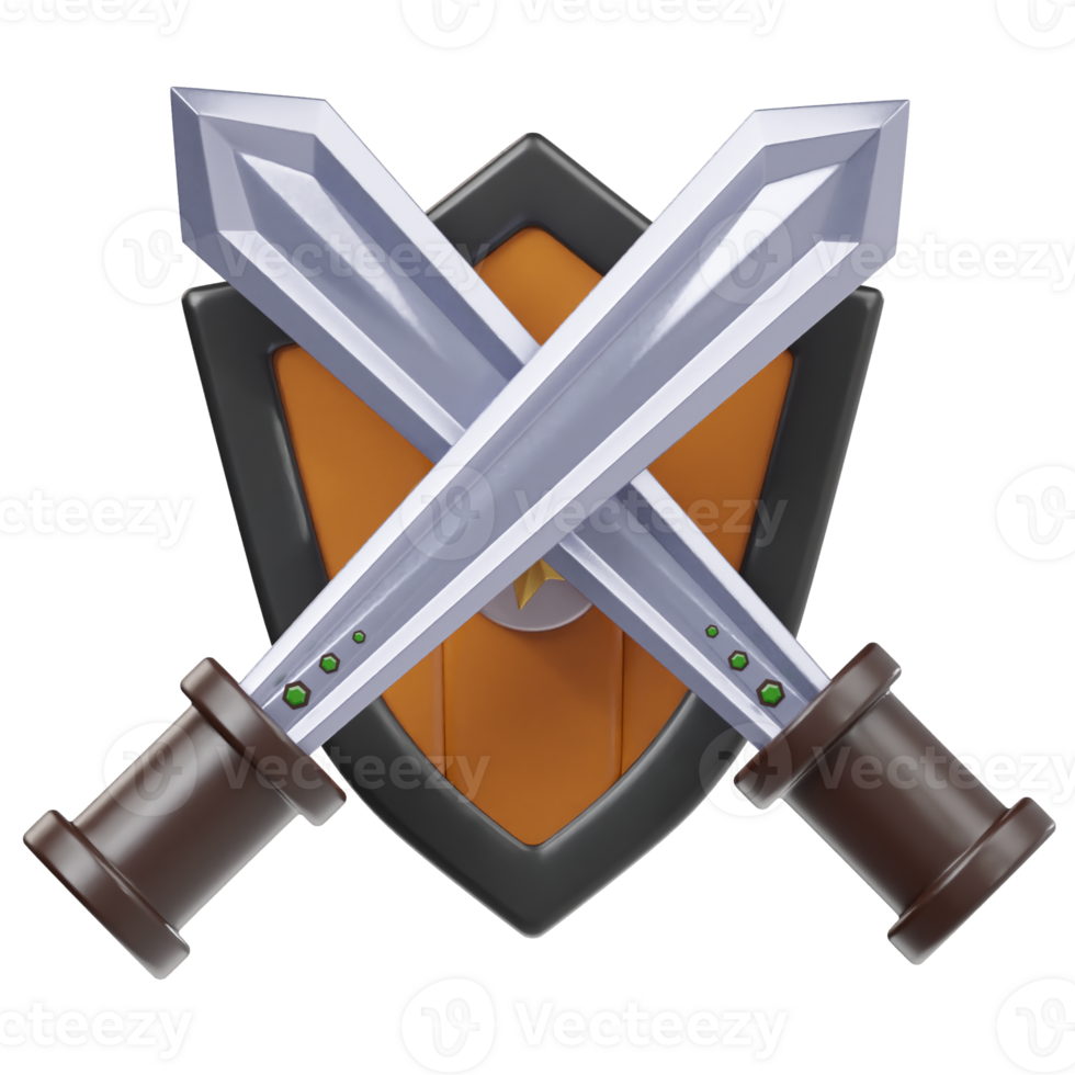Sword shield 3d render illustration png