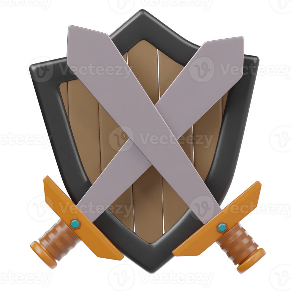 Sword shield icon 3d rendering illustration png