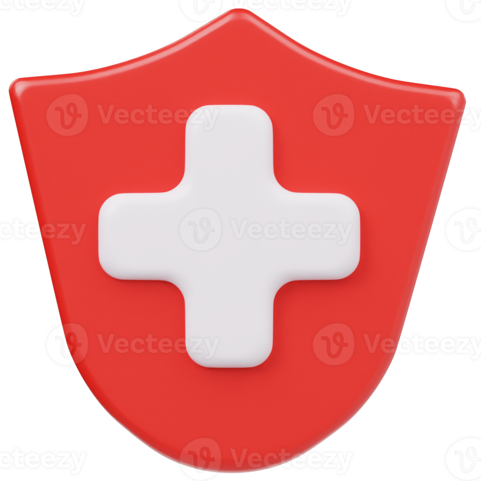 Medical red shield icon 3d render illustration png