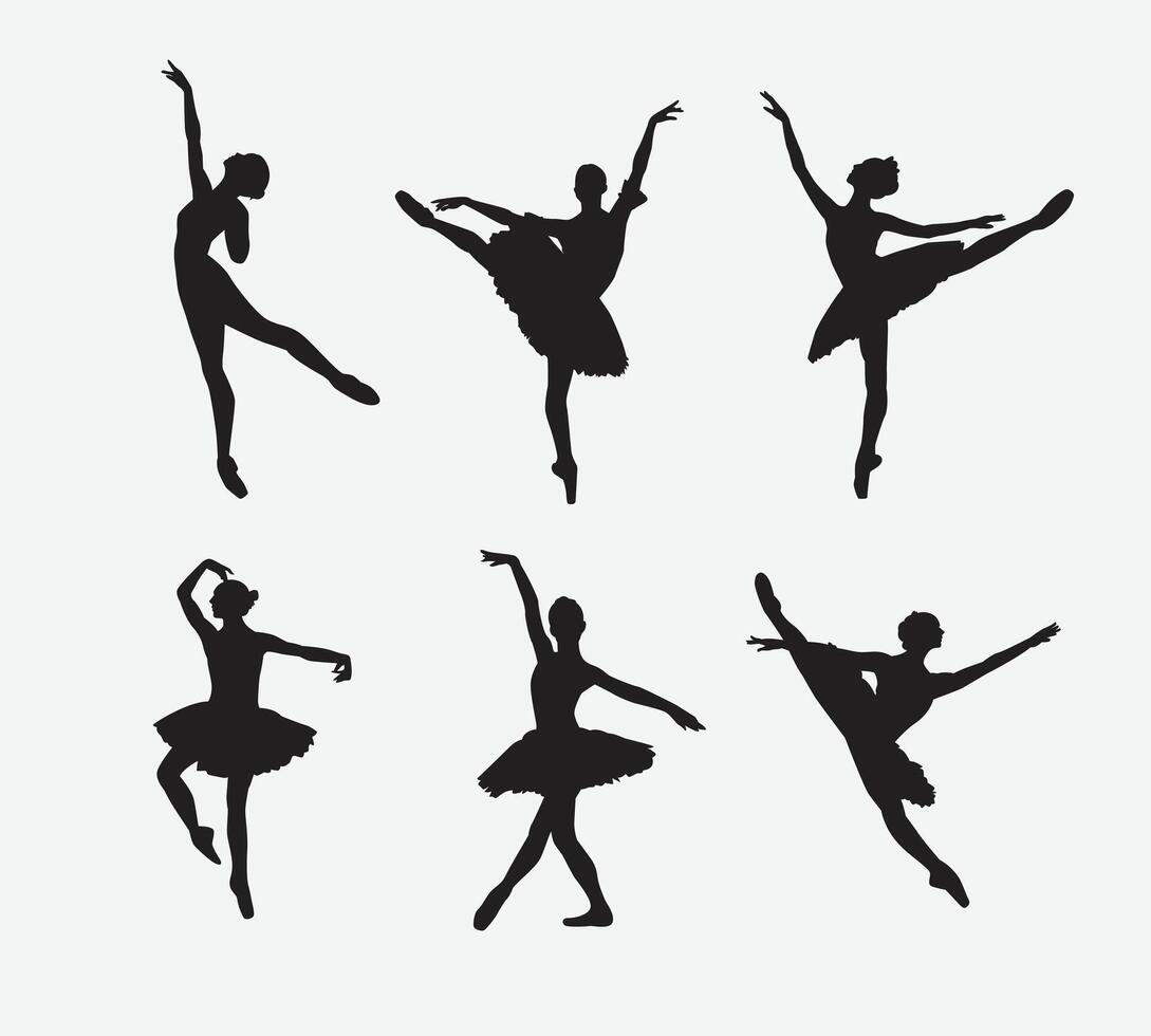 Ballerina silhouettes illustration set. Beautiful female ballet dancer. Isolated on white background. vector