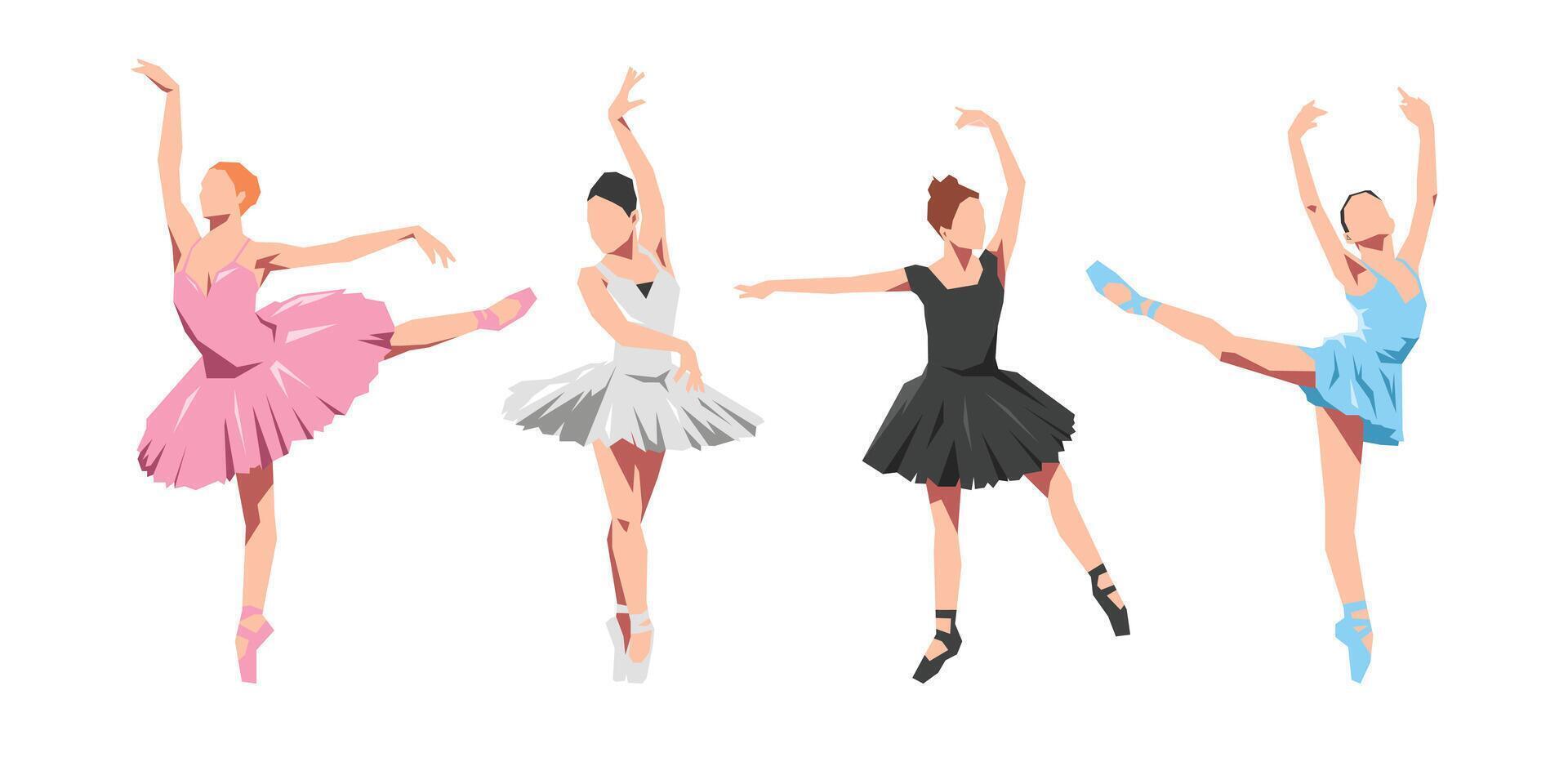 Ballerina flat illustration set. Beautiful female ballet dancer. Isolated on white background. vector