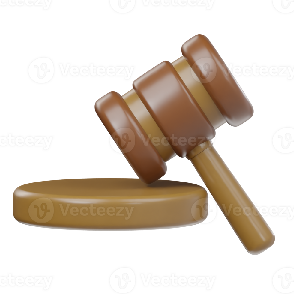 Unique judge hammer icon 3d render illustration png