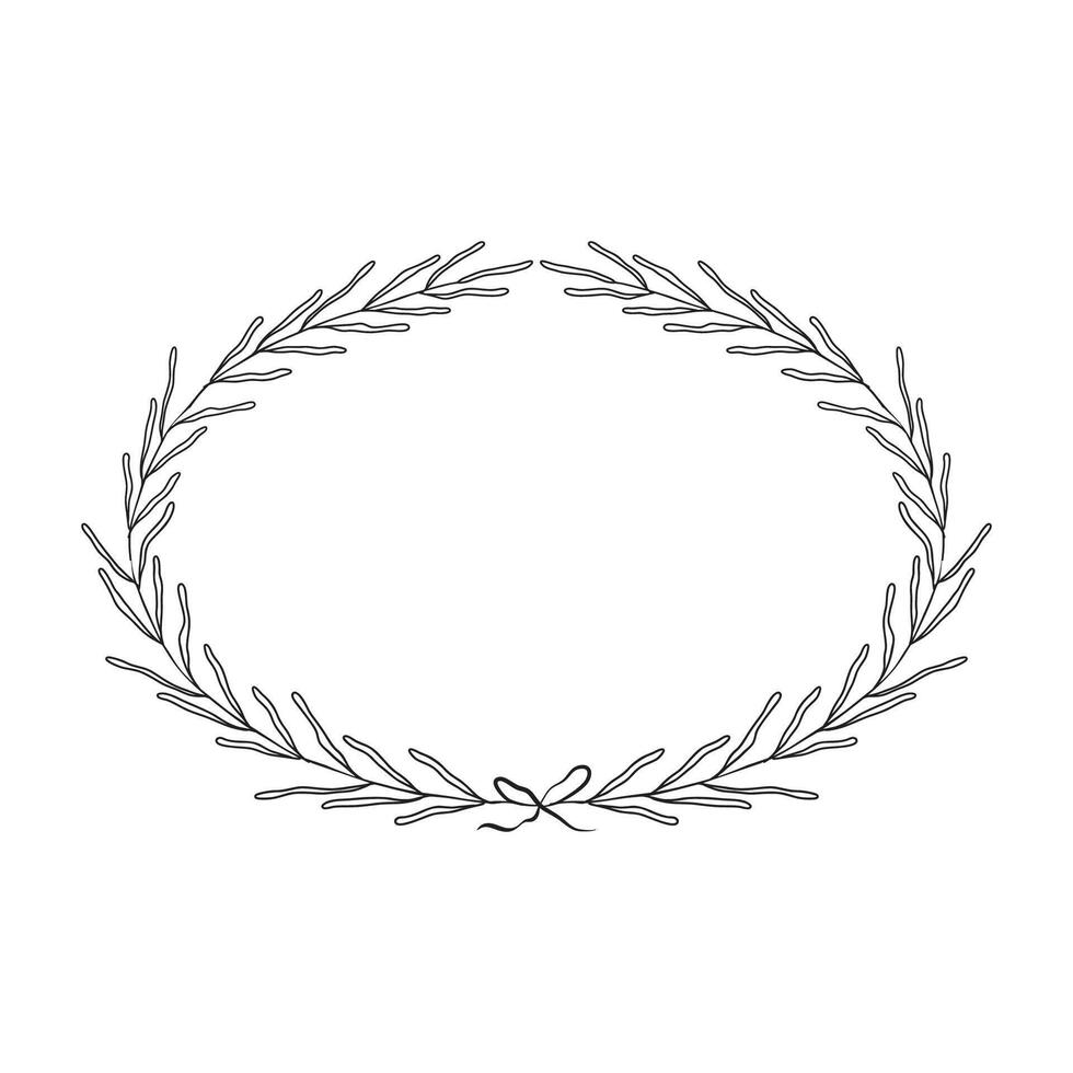 A laurel wreath is drawn in black and white vector