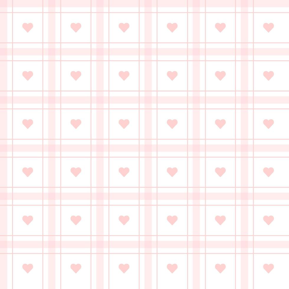 Valentine's day candy hearts and pink red white tartan plaid patterns. Heart check design seamless pattern. Illustration 10 eps. vector