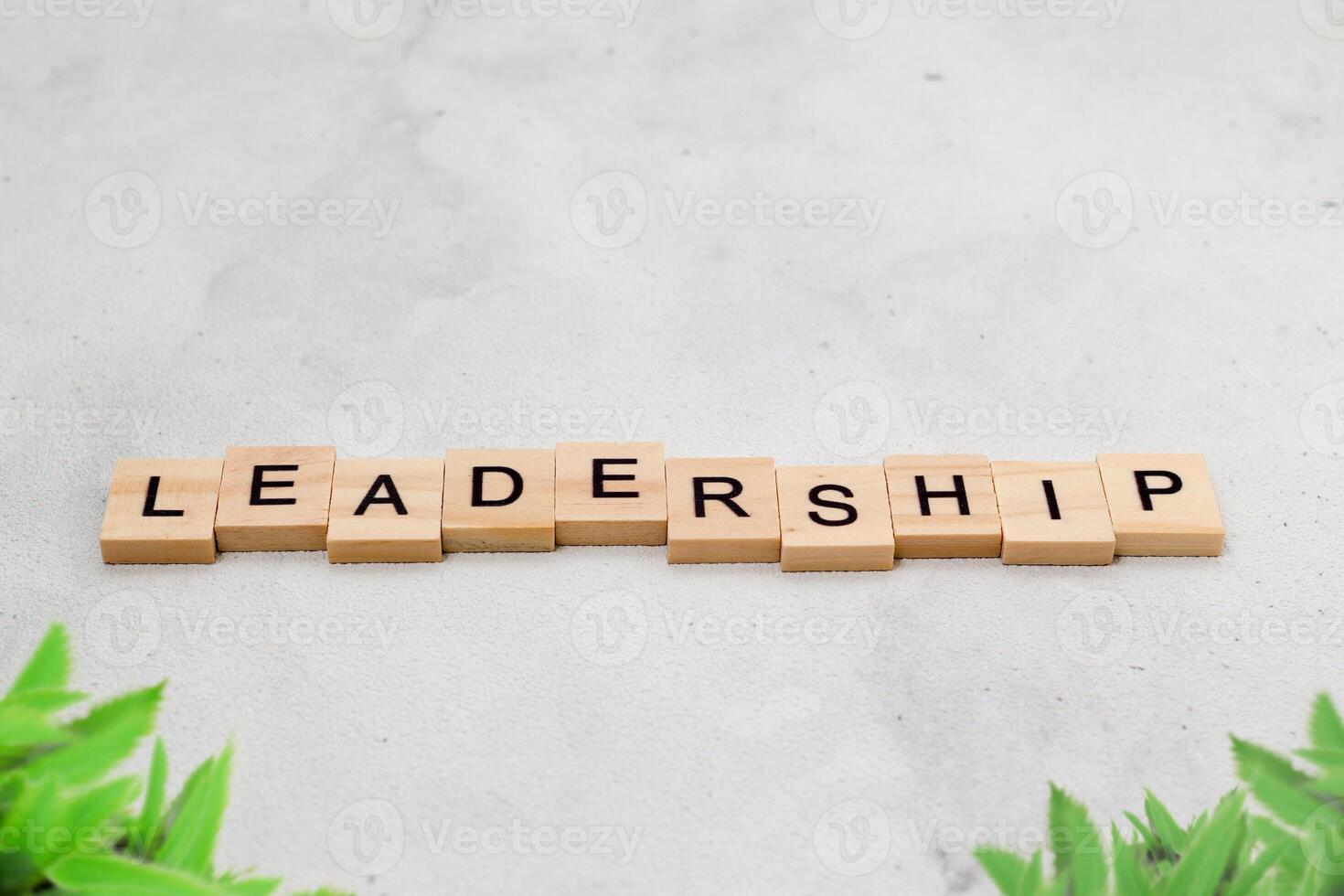 Top view of Leadership word on wooden cube letter block on white background. Business concept photo
